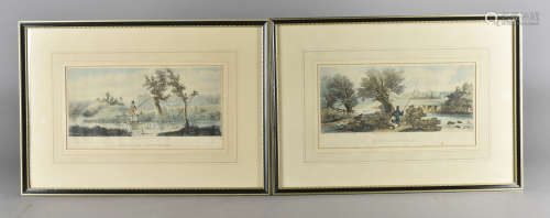 Angling Art, a pair of hand tinted fly fishing Etchings published by S.Knights 1832/33, 