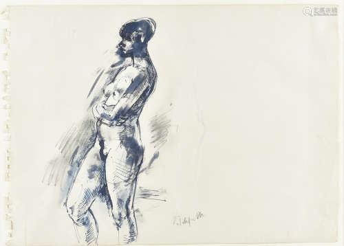 Roland Vivian Pitchforth RA, 1895-1982, watercolour, Study of a Female Nude RA blind stamp to studio