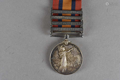 A Queens South Africa medal, awarded to 4435 PTE H STRATTON 9th LANCERS, having four clasps, South