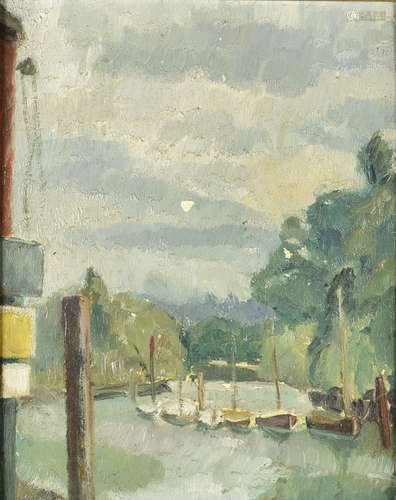 20th Century, David Burge, oil on board, titled Windsor Lock verso, 33 cm x 27 cm