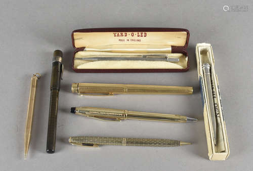 Two silver pencils, one Eversharp, the other Yard o Led, a gold plated example and various other