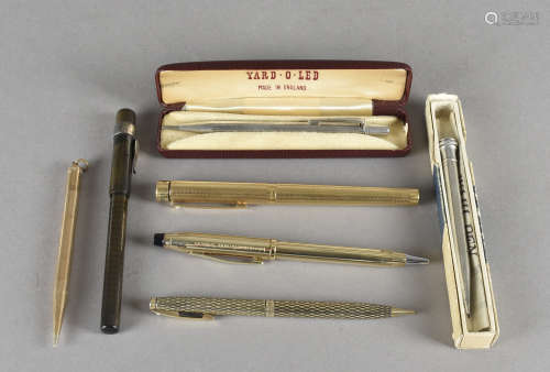 Two silver pencils, one Eversharp, the other Yard o Led, a gold plated example and various other