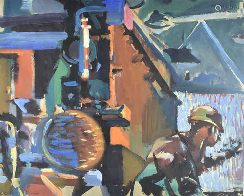 20th Century, British School, Cook, gouache on paper, industrial scene, signed lower left, 50 cm x