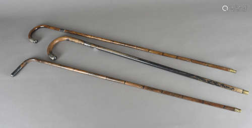 Three silver collared walking canes