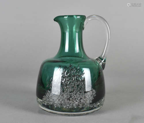 A Schott Zwiesil Heinrich Loffelhardt Florida controlled bubble jug, sea green and dark teal with