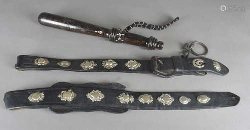 A pair of 19th Century leather and silver plate mounted martingales, 59 cm together with a