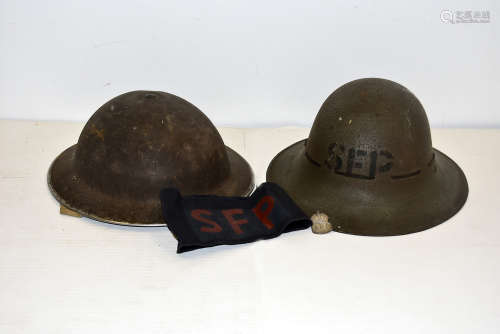A WWII Supplementary Fire Party Zuckerman helmet, with liner, together with a brodie helmet with
