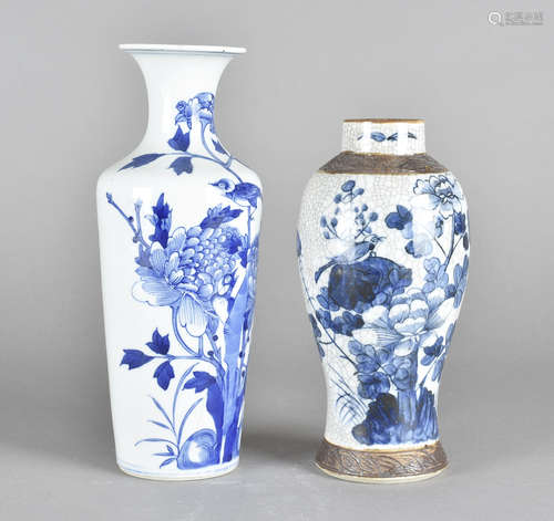 An 19th Century six character mark blue and white Chinese porcelain vase, with hairline crack, 25.