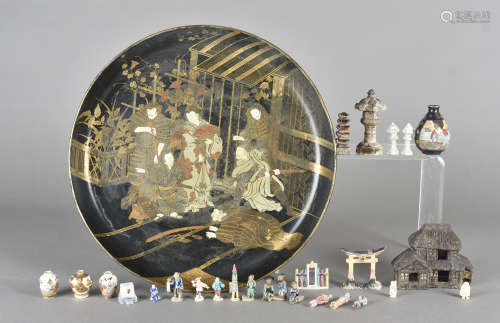 A collection of Japanese works of art, including a satsuma miniature ovoid vase, three other