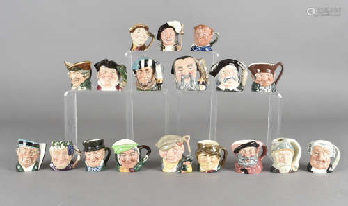 A collection of Royal Doulton miniature Character Jugs, depicting historical and traditional figures