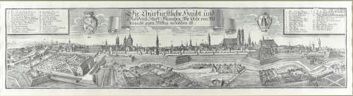 An 18th Century etching of the German city Munich, together with a Willis 20th Century continental