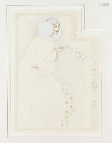 20th Century, Scottish School, watercolour, art nouveau study of woman holding a white lily, 36 cm x