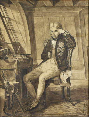 Ocky Drewell, 19th Century, watercolour, after Charles Lucy Lord Nelson in the Cabin of Victory,