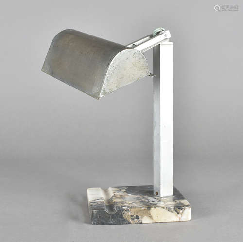 An art deco aluminium and onyx desk lamp, 30 cm high