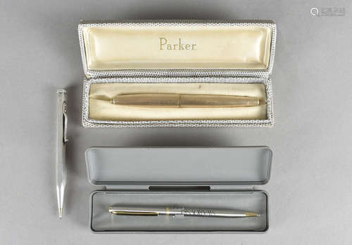 A Parker fountain pen, gold plated body with 14ct gold nib in original box together with a silver