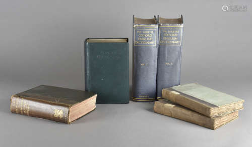 A collection of volumes, mostly relating to dictionaries, including Webster's International