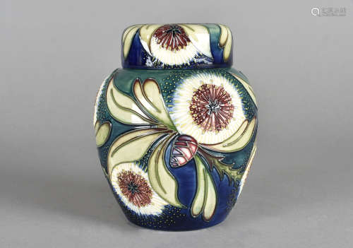 A Moorcroft pottery ginger jar and cover, after a design by Nicola Slaney, tube-lined Albany