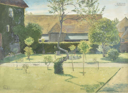 Contemporary, British School, oil on paper, Leonard Lionel Brooke , garden scene initialled LB lower