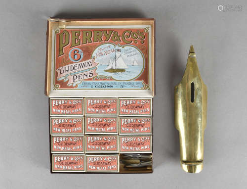 A quantity of Perry & Co's boxed nibs, all in original cardboard cases, together with a pen rest