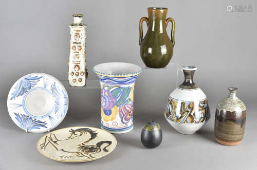 Carter Stabler Adams ltd for Poole Pottery, a terracotta splayed vase, a Weiner Verkstadt painted