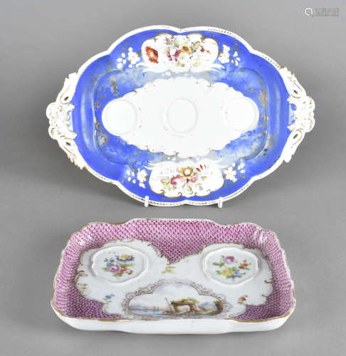 A 19th German porcelain pen tray and inkstand, sometimes called a standish, with out inkwells,