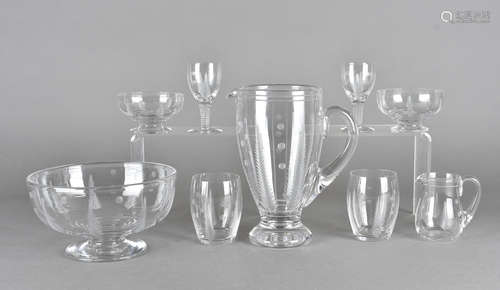 An art deco Stuart glass lemonade set, comprising jug, six tumblers together with a matching set