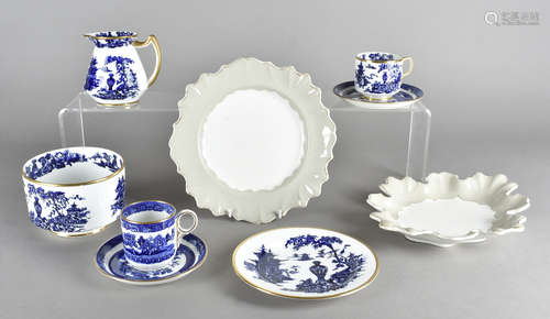 A 19th Century Staffordshire blue and white bone china coffee and tea set, pagoda pattern,