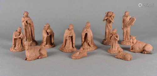 A collection of terracotta Creche figures, crib scene, from Urundi, Belgian Congo (12), together