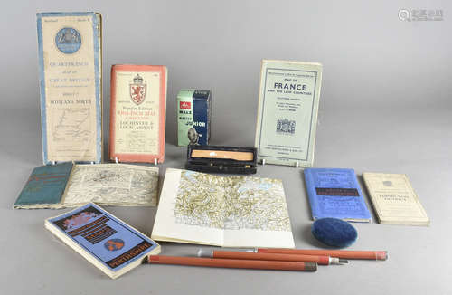 A collection of miscellaneous items, including a telescopic swagger stick cum quill holder, a