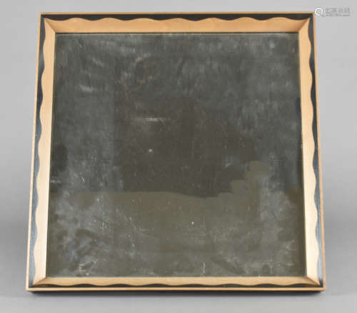 A Rowley Gallery mirror frame, of square shape, with chamfered oak edge and inlaid ebony wavy rim,