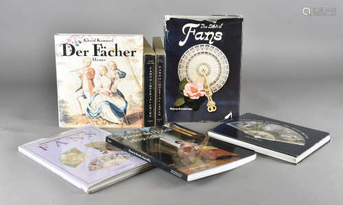 A large quantity of fan related books, in multiple languages, including 'The Fan Book' MacIver