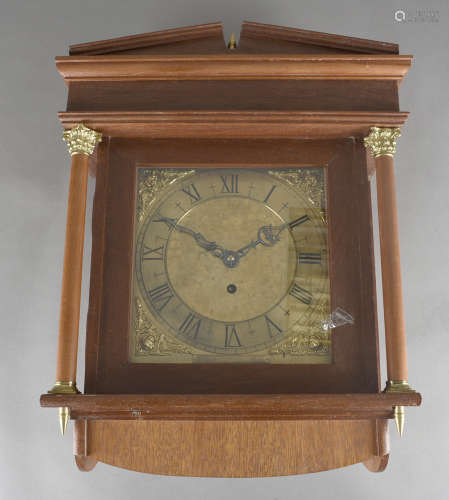 A brass 30 hour clock long case clock movement, by D F Batters No.8, in modern mahogany and teak