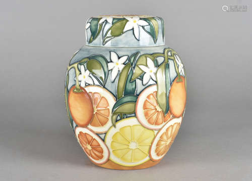 A Moorcroft pottery ginger jar and cover, tube-lined California pattern, printed and impressed