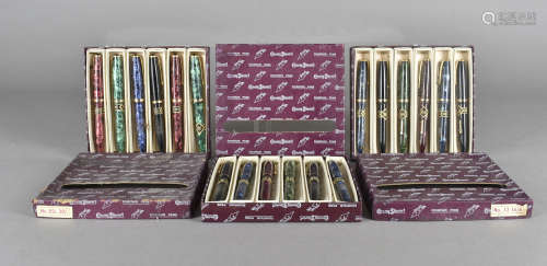 Three Conway Stewart shop stock cased fountain pens, in sets of six, no.12, no.15 and no.85 L.