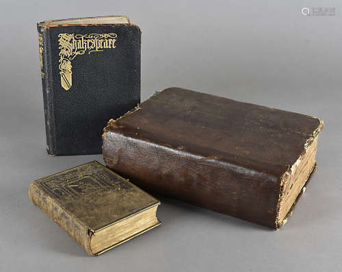 An 18th Century bound bible, bound by Baskett, 1756, together with a Shakespeare bound volume and