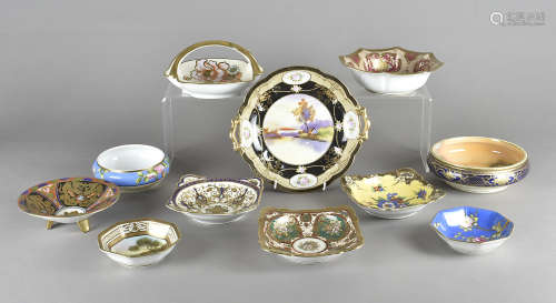 A collection of Noritake bowls and dishes, all hand painted, some with landscapes, others with