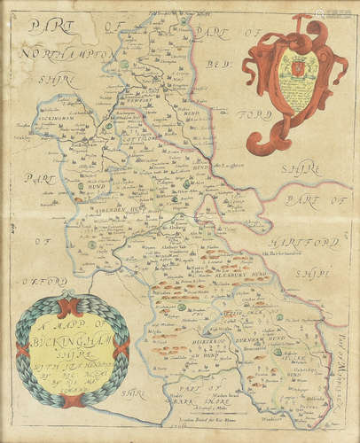 A Richard Blome 17th Century map of Buckinghamshire, later coloured, framed and glazed, 33 cm x 28