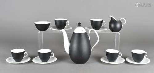 A Foley bone china six place coffee service, Domino pattern comprising six cups, saucers, sugar