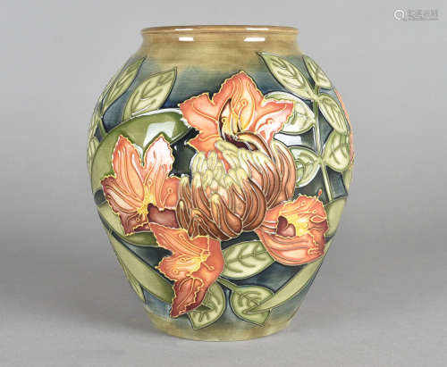 A large Moorcroft pottery ovoid vase, tube-lined Flame of the Forest pattern, printed and