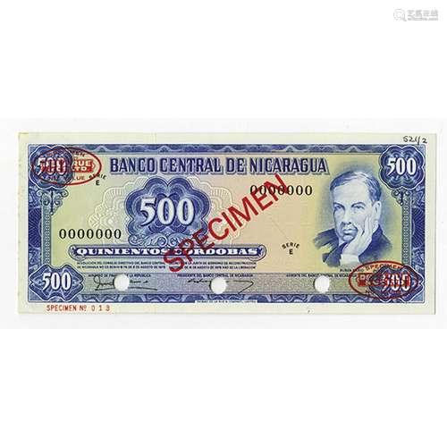 Banco Central de Nicaragua, 1978 Specimen Banknote.