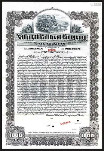 National Railroad Company of Mexico, 1902 Specimen Bond.