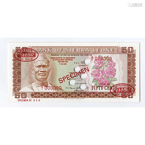 Bank of Sierra Leone, 1980 Specimen Banknote.