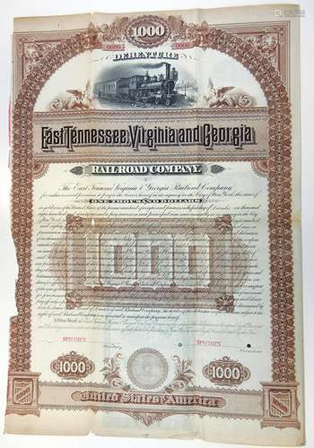 East Tennessee, Virginia and Georgia Railway Co 1884 Specimen Bond.