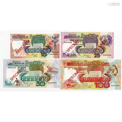 Central Bank of Seychelles, ND (1989) Specimen Banknote Quartet.