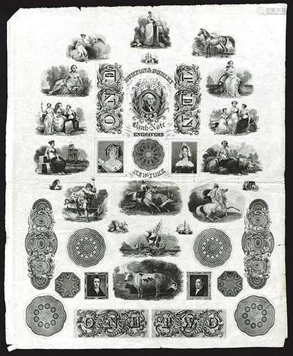 Burton & Gurley Bank Note Engravers, circa 1820's Proof Advertising Vignette Sheet.