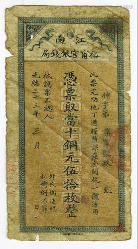 Kiangnan Yu-Ning Government Bank, 1907 Banknote Issue.