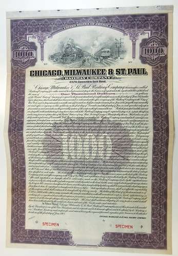 Chicago, Milwaukee and St. Paul Railway Co., 1912 Specimen Bond