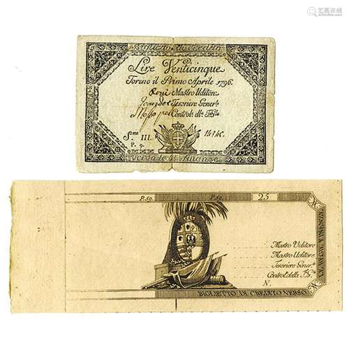 Kingdom of Sardinia, Regie Finanze-Torino, ND (ca. 1790s), Pair of Notes