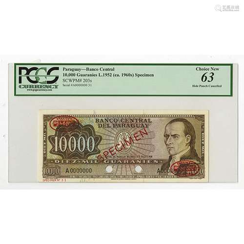 Banco Central Del Paraguay, L.1952 (ca.1960's) Specimen Banknote.