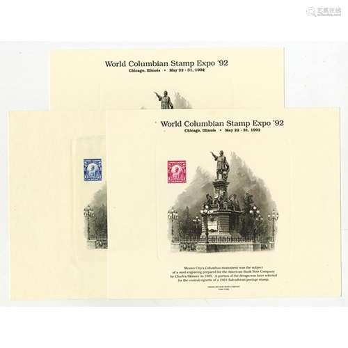 World Columbian Stamp Expo. 1992, Chicago, Souvenir Card Trio.